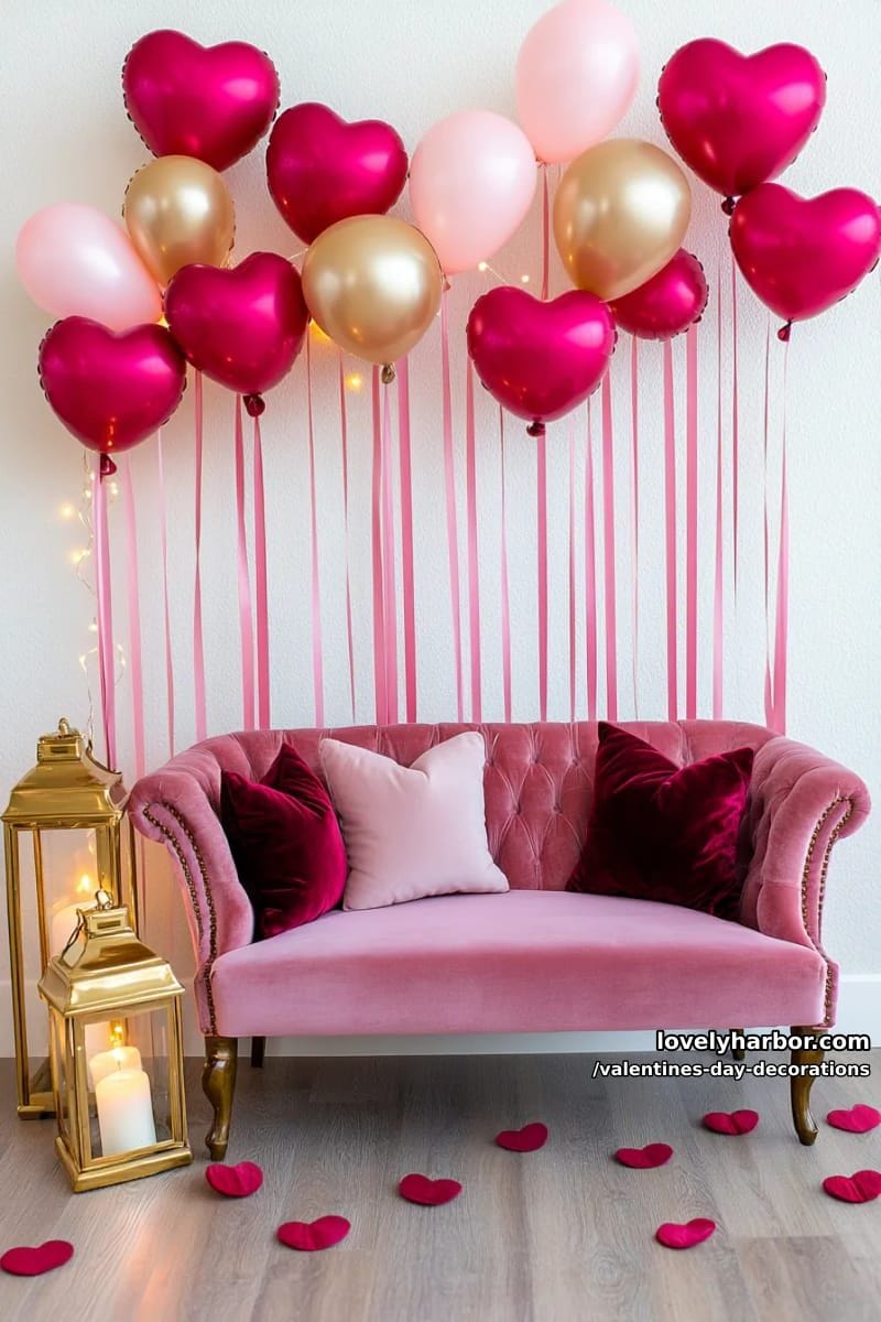 blush and crimson streamer curtain photobooth backdrop 1