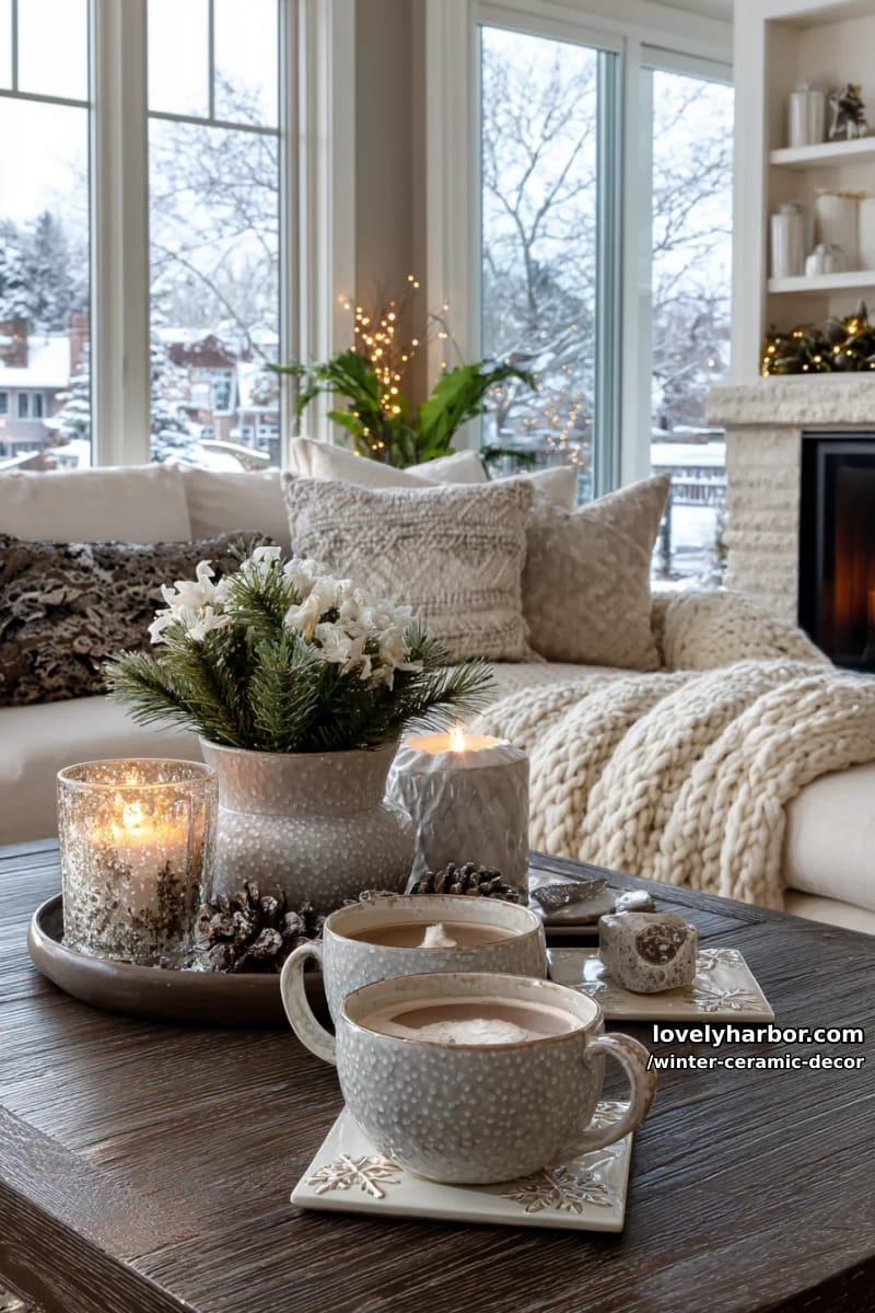 ceramic tile coasters with snowflake embossing and shimmering glaze 1