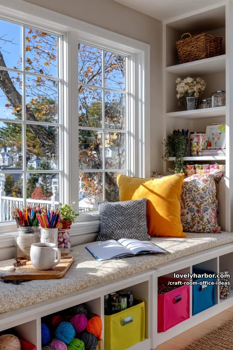 colorful cube storage system under a window seat for sunny crafting breaks 1