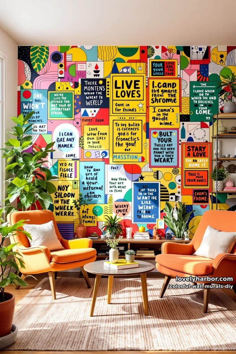 colorful gallery wall mural framing favorite quotes and doodles 1