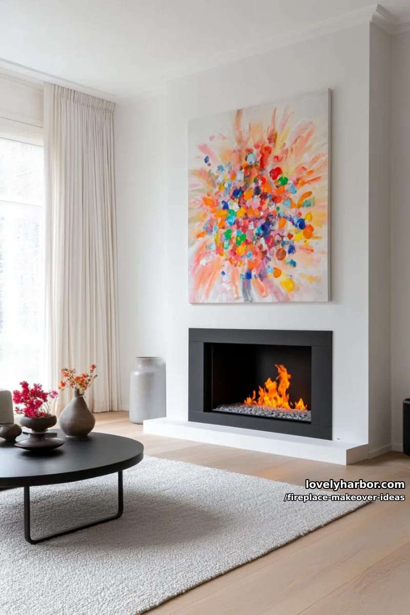 15 ideias inovadoras para reforma de lareira para uma sala de estar elegante 35 combine inserções de moldura preta com arte ousada para criar pontos focais de lareira impressionantes. 1