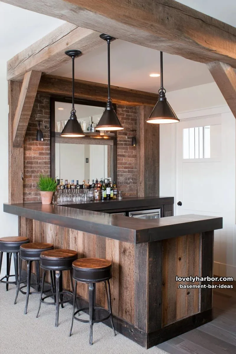 15 Modern Basement Bar Design Ideas for Comfy Entertaining 23 compact corner bar using repurposed cabinetry, under-counter fridge, and hidden storage 1