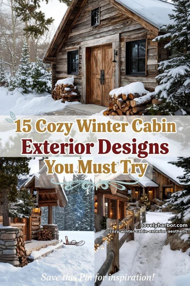 15 Aesthetic Ways to Give Winter Cabin Exteriors a Cozy Vibe 35 cozy winter cabin exterior aesthetic - Collage 34