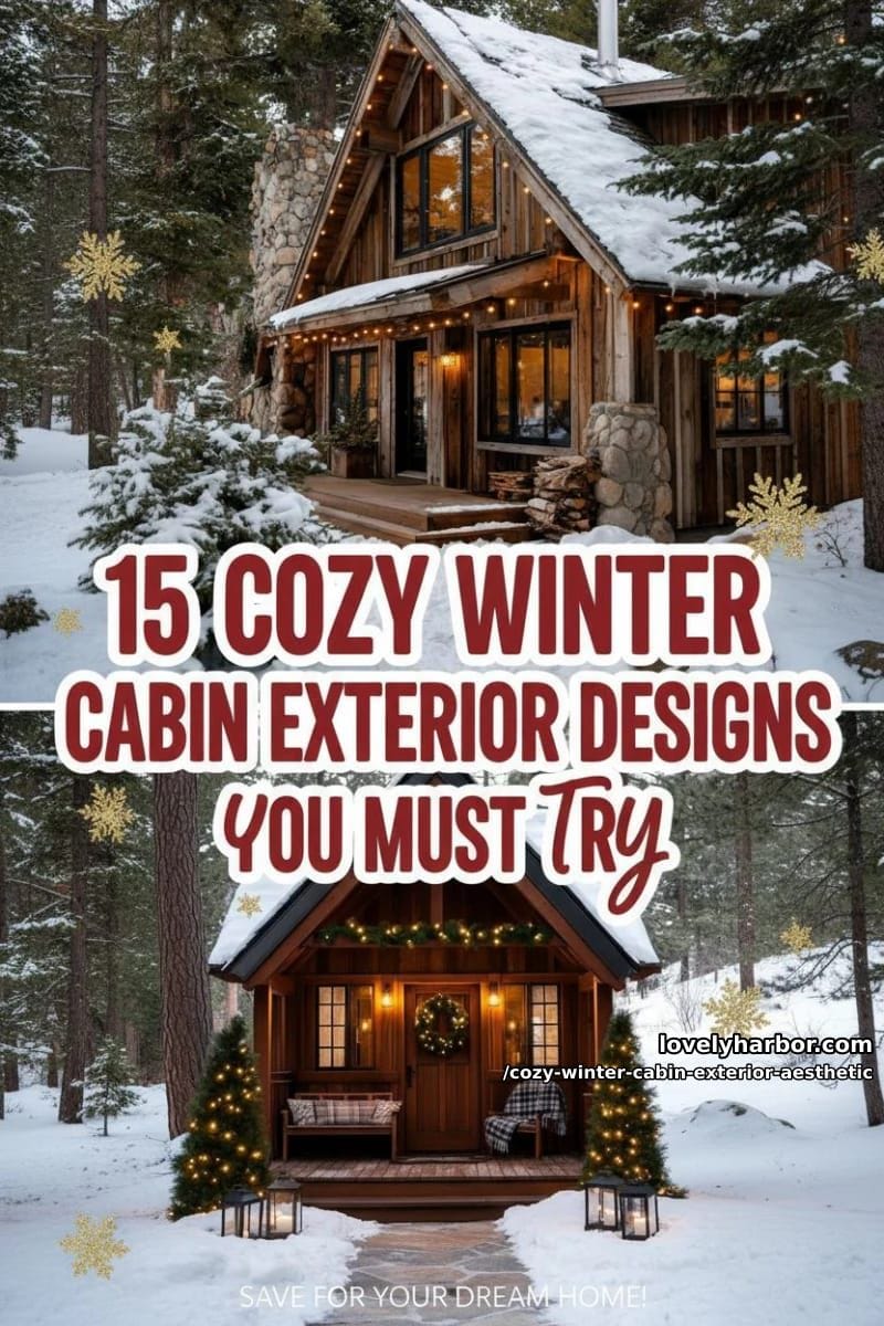 15 Aesthetic Ways to Give Winter Cabin Exteriors a Cozy Vibe 37 cozy winter cabin exterior aesthetic - Collage 36