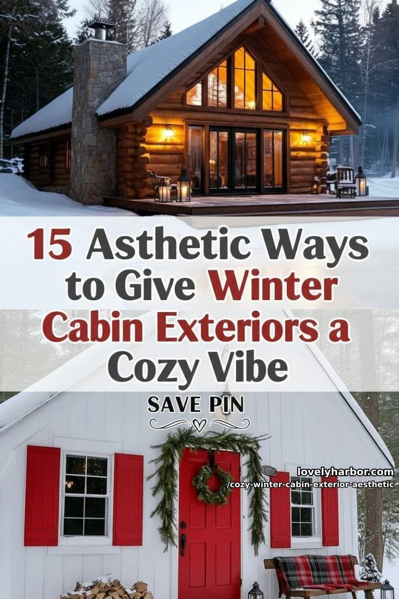 15 Aesthetic Ways to Give Winter Cabin Exteriors a Cozy Vibe 45 cozy winter cabin exterior aesthetic - Collage 44