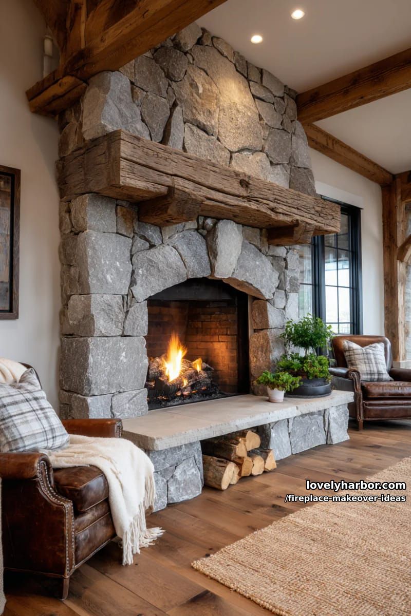 15 ideias inovadoras para reforma de lareira para uma sala de estar elegante 14 crie uma moldura de pedra do chão ao teto para uma elegância rústica dramática. 1