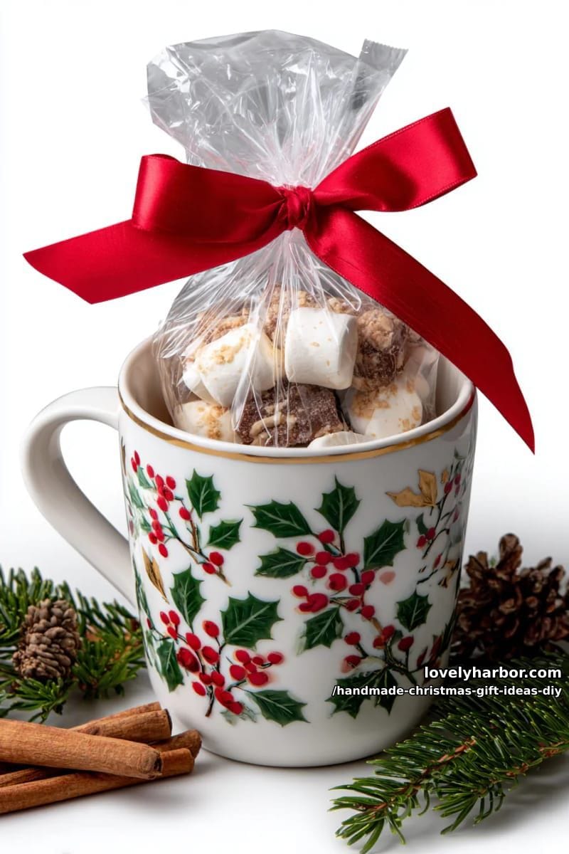 custom hand-painted mug with a mini cocoa mix and marshmallows 1