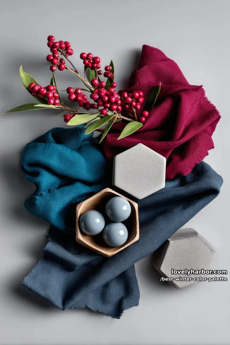 deep winter berry, bold teal, and classic midnight navy color fusion 1