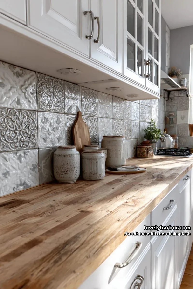 delicate hand-embossed tiles in subtle patterns for an artistic farmhouse touch 1