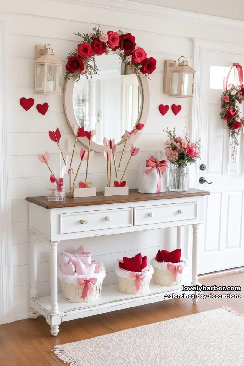 diy cupid bow and arrow display by the entryway 1
