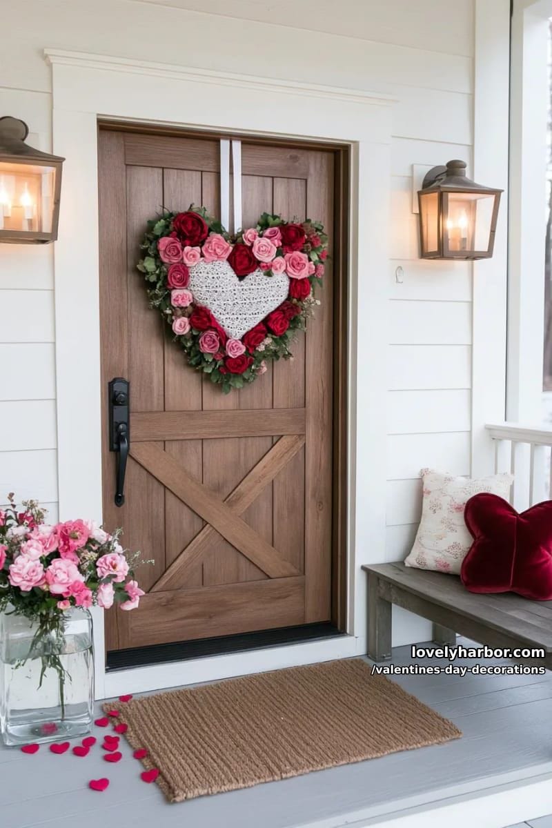 diy heart-shaped wreath with layered felt and lace 1