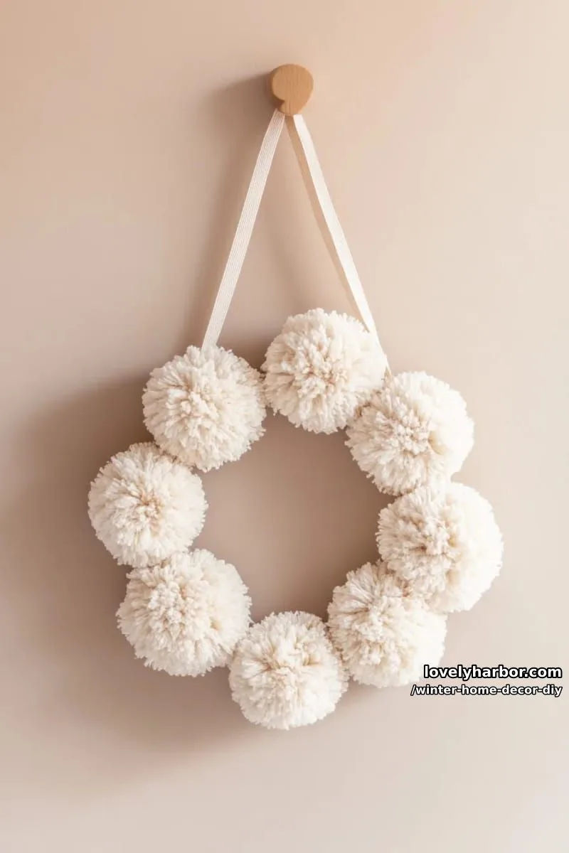 diy mini pom-pom wreath in creamy white for a cozy wall accent 1