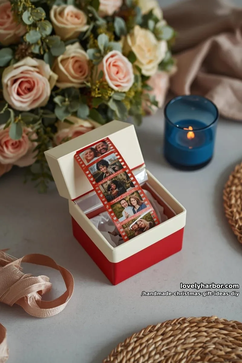 11 Unique DIY Christmas Gifts to Make This Year 18 diy photo reel gift box with favorite memories and holiday quotes 1