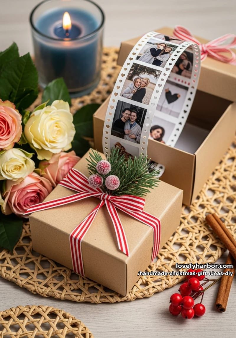 diy photo reel gift box with favorite memories and holiday quotes 1