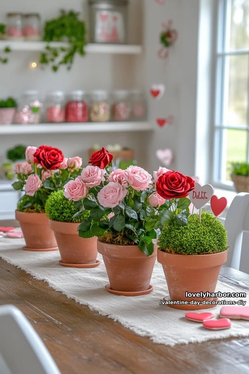 dollar tree mini potted rose garden with candy heart accents 1