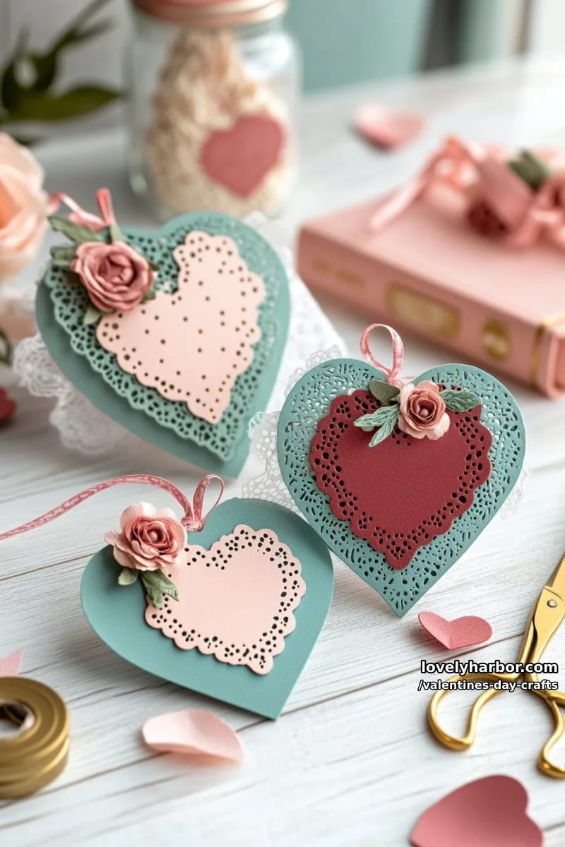 21 Unique Valentine’s Day Crafts to Warm Your Heart 77 double-layered heart bookmarks with cut-out patterned designs 1