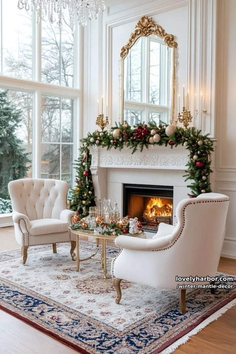 15 Stylish Winter Mantel Looks to Elevate Your Home 12 elegant gold candlesticks with lush cedar garland and vintage glass ornaments. 1