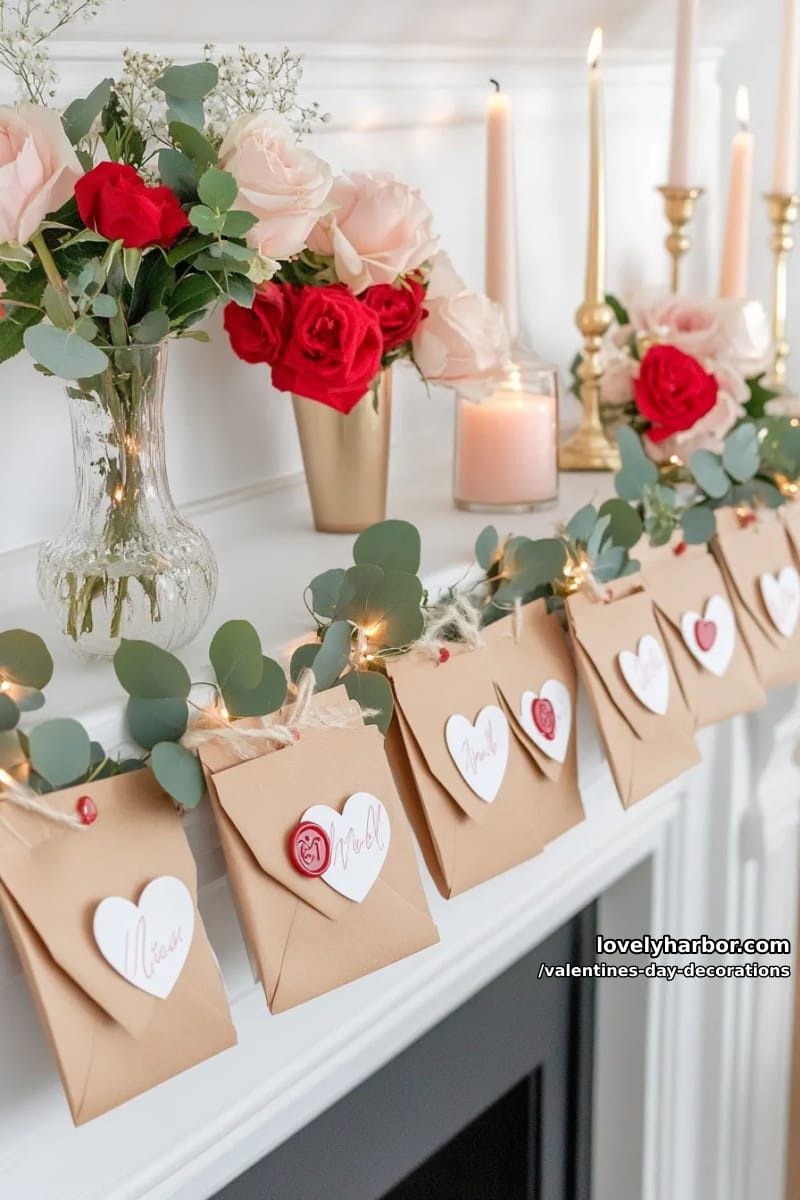 envelope garland with secret love notes across mantle 1