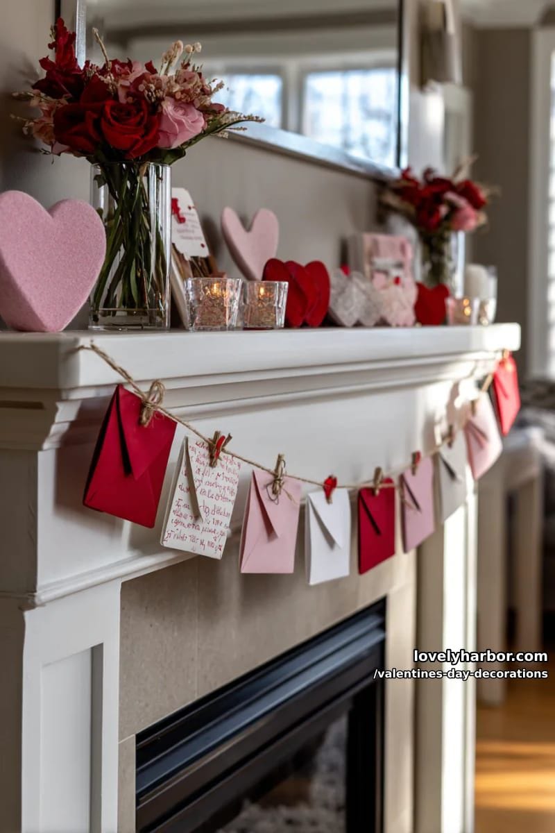 envelope garland with secret love notes across mantle 1