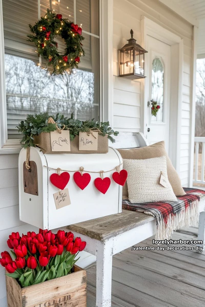 farmhouse mailbox garland with love notes and tiny heart tags 1