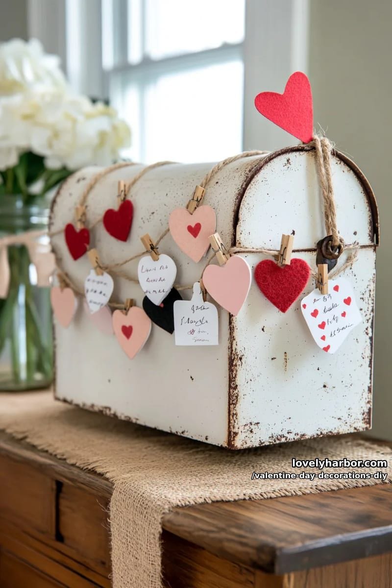 farmhouse mailbox garland with love notes and tiny heart tags 1