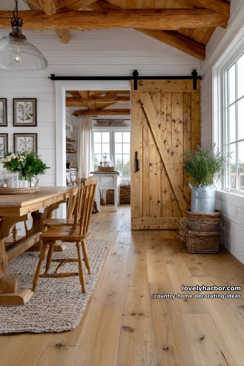feature a sliding barn door with iron hardware as a room divider or pantry entrance. 1