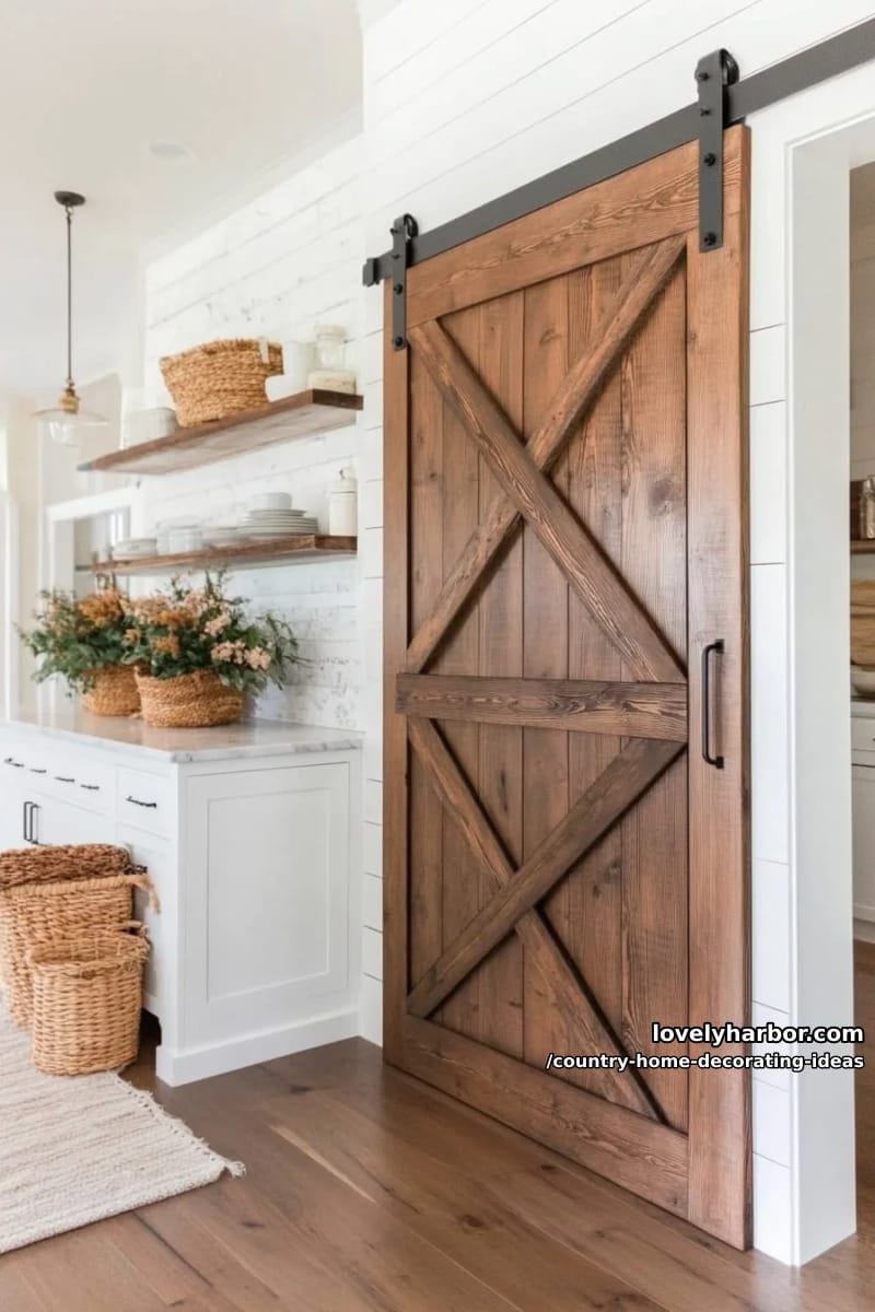 feature a sliding barn door with iron hardware as a room divider or pantry entrance. 1