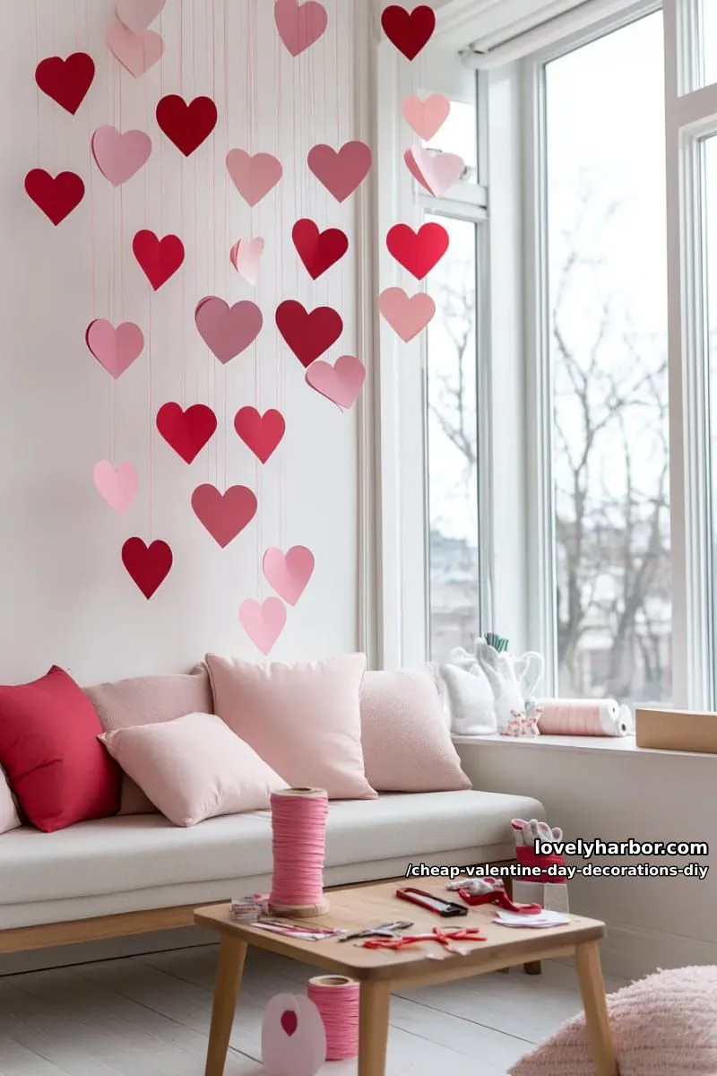 floating heart ceiling decorations with fishing line and construction paper 1
