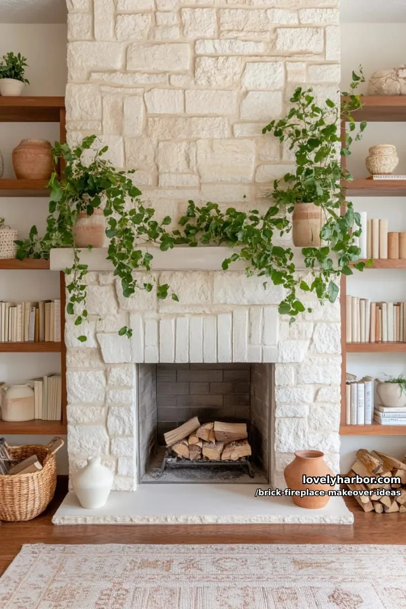 frame the fireplace with built-in bookshelves and greenery accents. 1