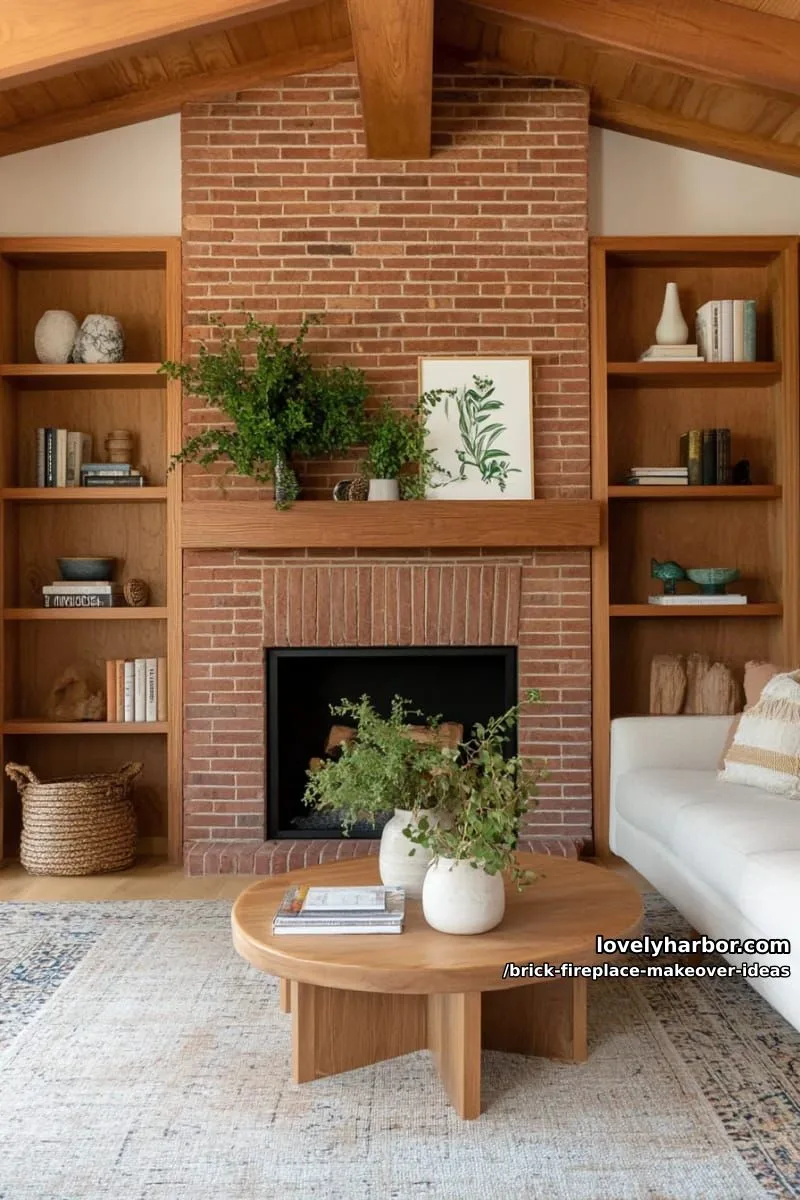 frame the fireplace with built-in bookshelves and greenery accents. 1