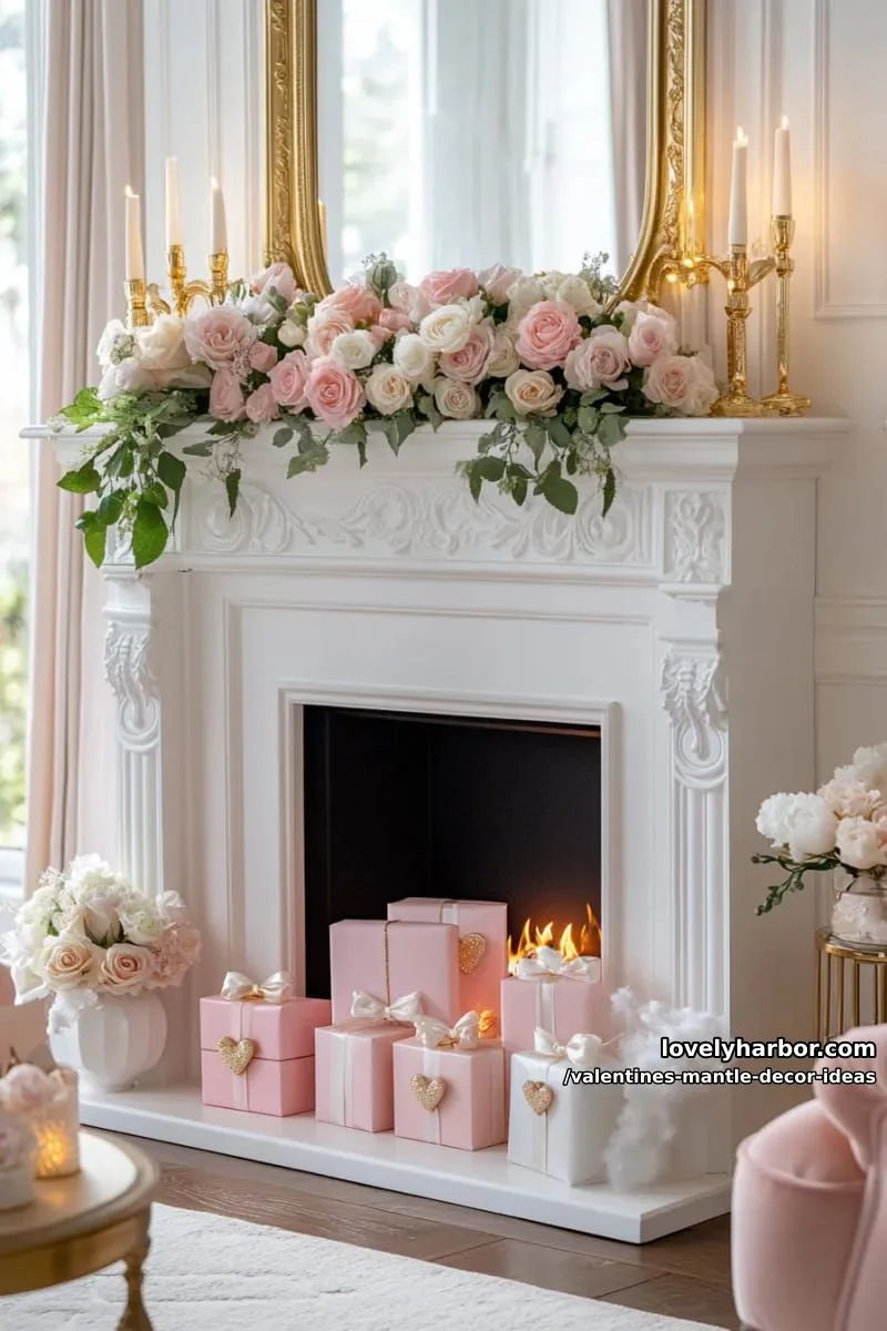 gold and blush candlesticks paired with mini pink wrapped gift boxes 1