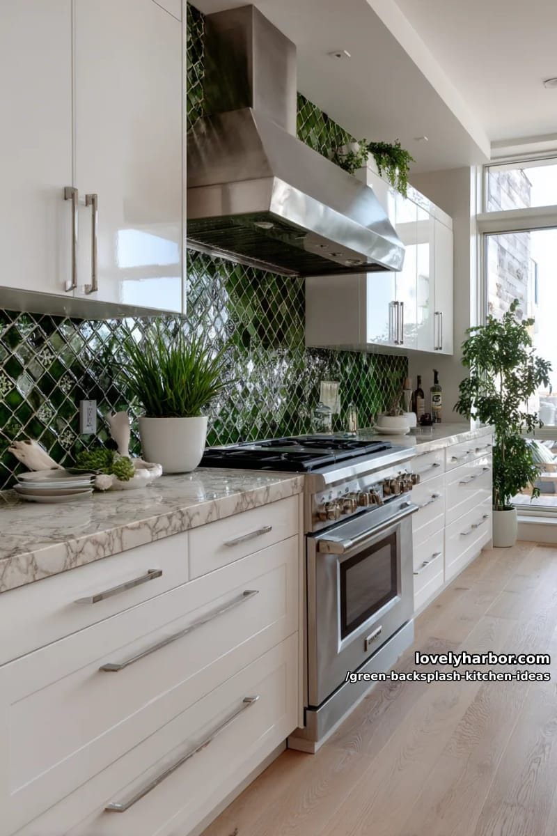 hand-painted green geometric tiles for a playful, artistic vibe. 1