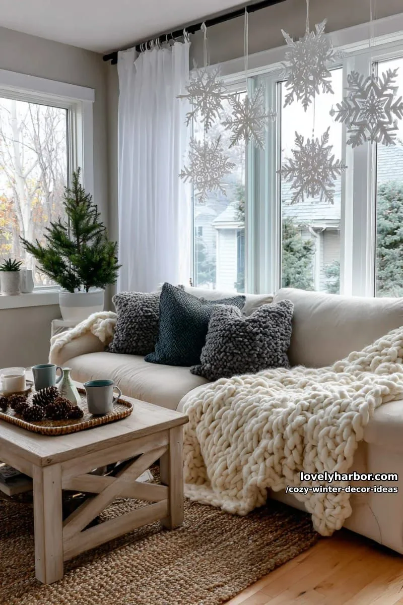 15 Winter Decor Ideas for a Cozy Home Retreat 16 hang snowflake garlands above windows for a delicate winter touch. 1