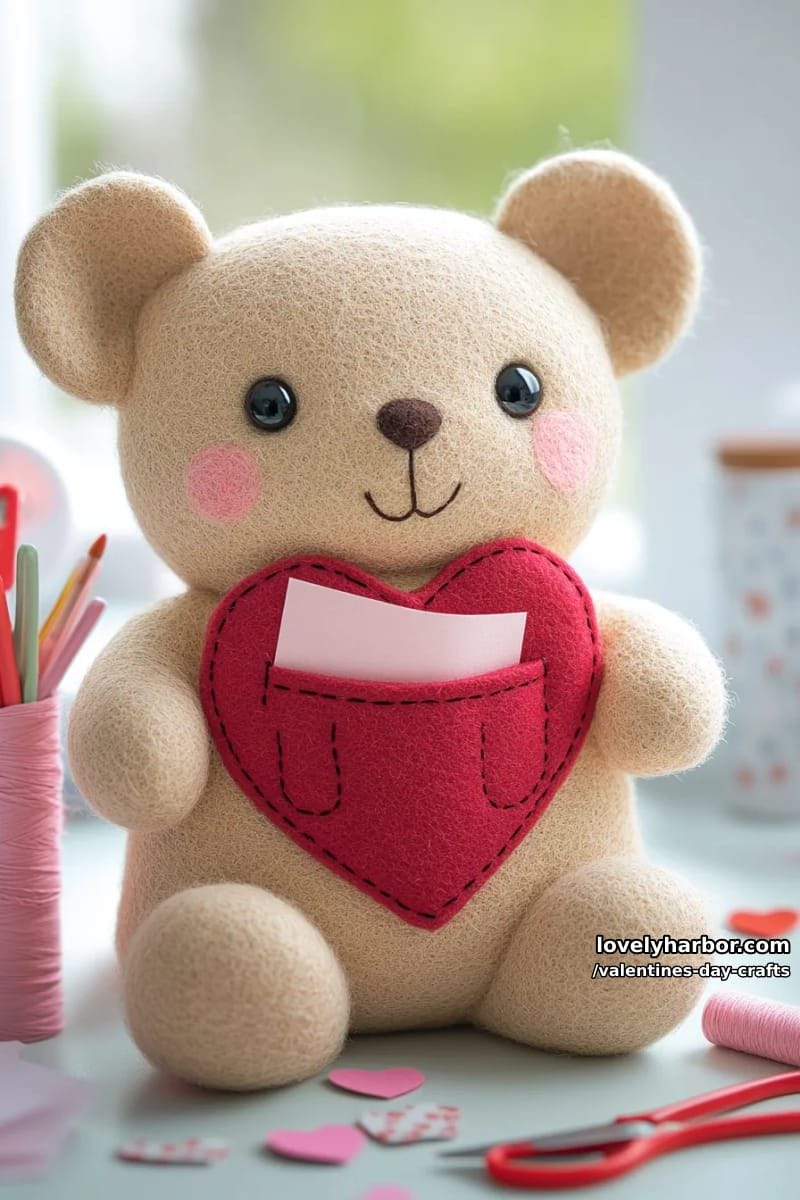 21 Unique Valentine’s Day Crafts to Warm Your Heart 58 heart pocket bear holding a secret valentine’s note for kids 1