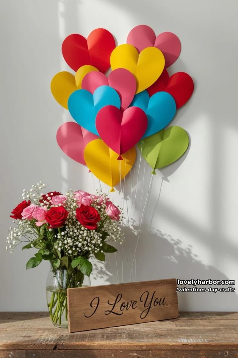 21 Unique Valentine’s Day Crafts to Warm Your Heart 27 heart-shaped balloon collage using bright paper for a cheerful wall piece 1