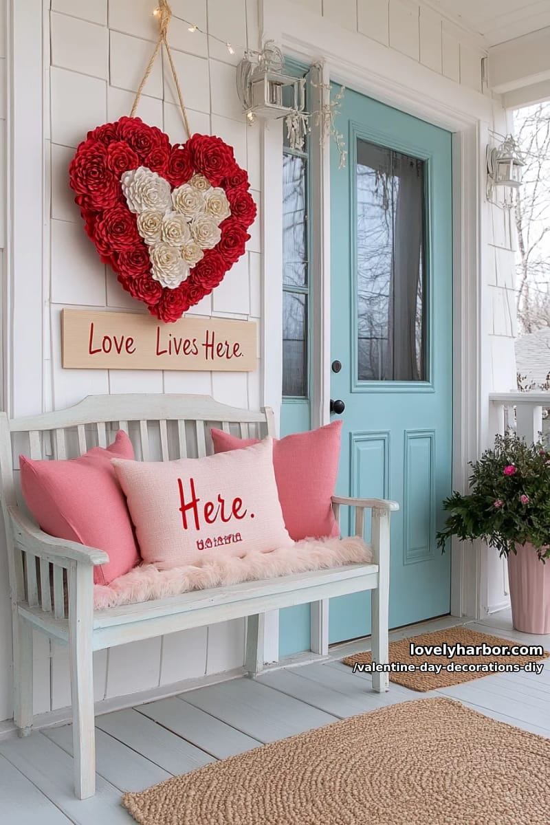 heart-shaped wreath made from rolled crepe paper roses 1