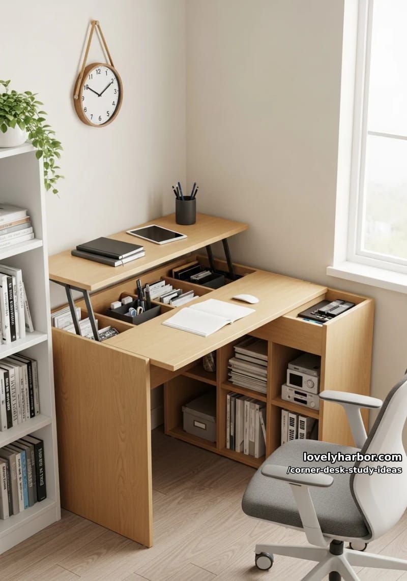 hidden storage: corner desk with lift-top desktop and secret compartments 1