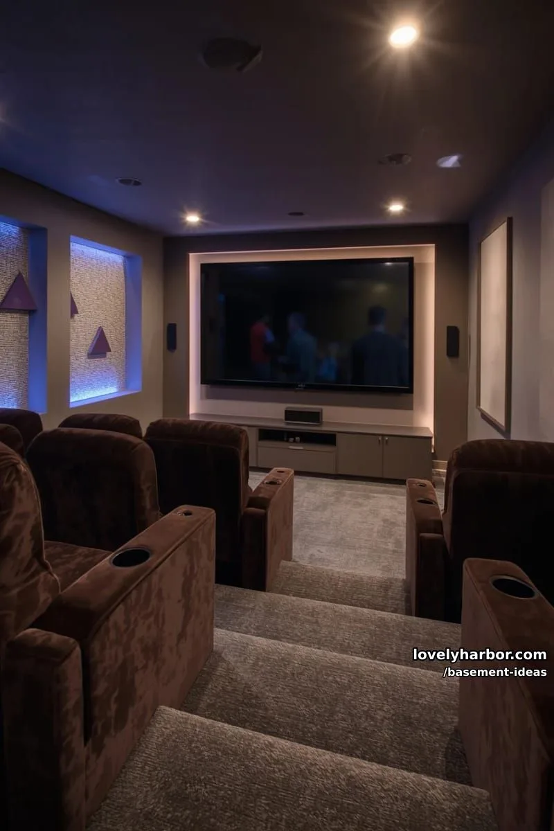 15 Creative Basement Design Ideas with Wow Factor 8 home theater with plush tiered seating and led accent walls. 1