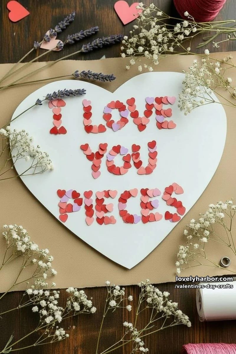 21 Unique Valentine’s Day Crafts to Warm Your Heart 34 “i love you to pieces” mosaic using torn colored paper and a heart template 1