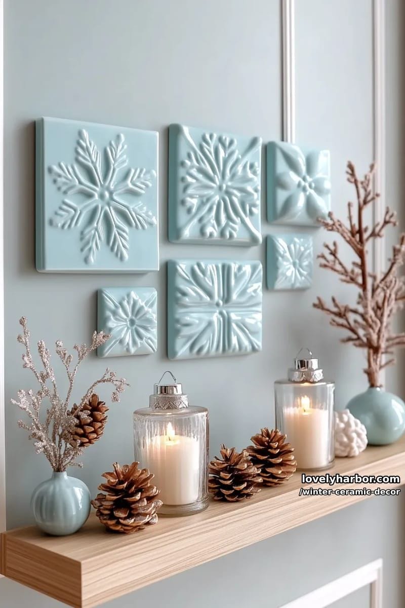 icy blue ceramic wall tiles arranged in a geometric winter motif 1