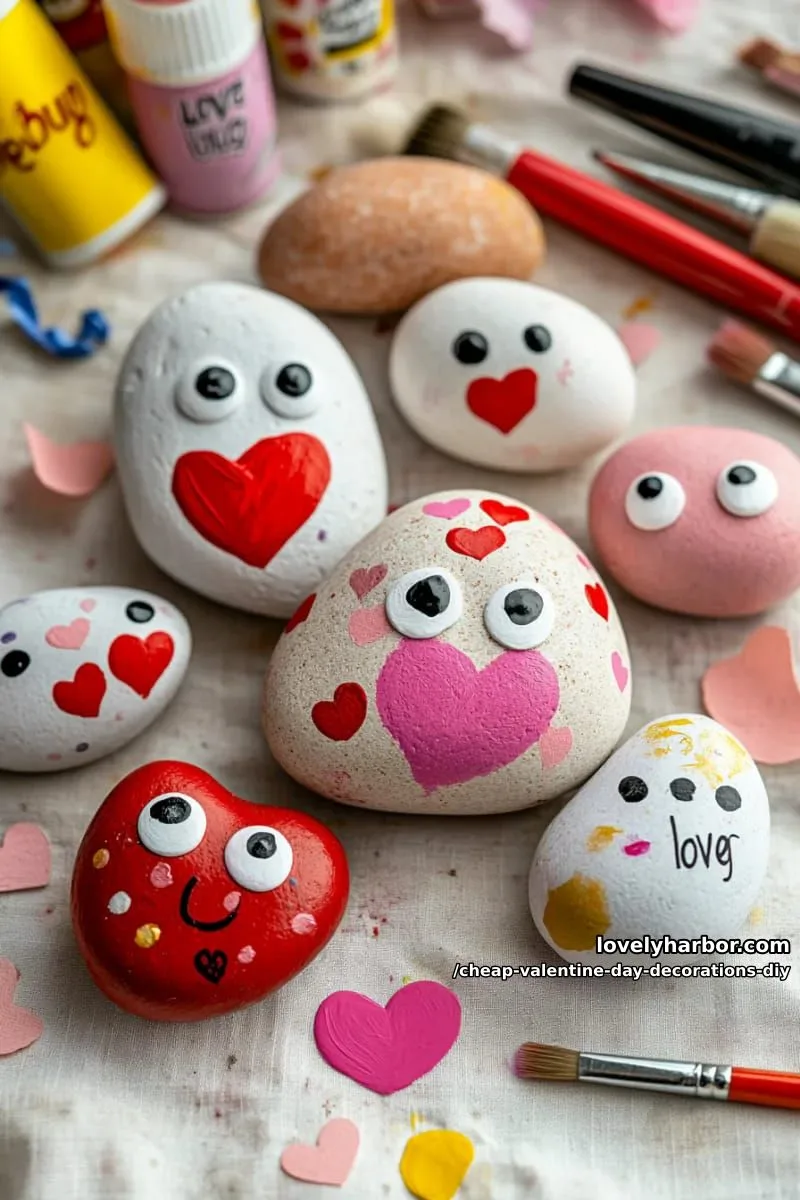 kid’s love bug rocks painted with hearts and googly eyes 1
