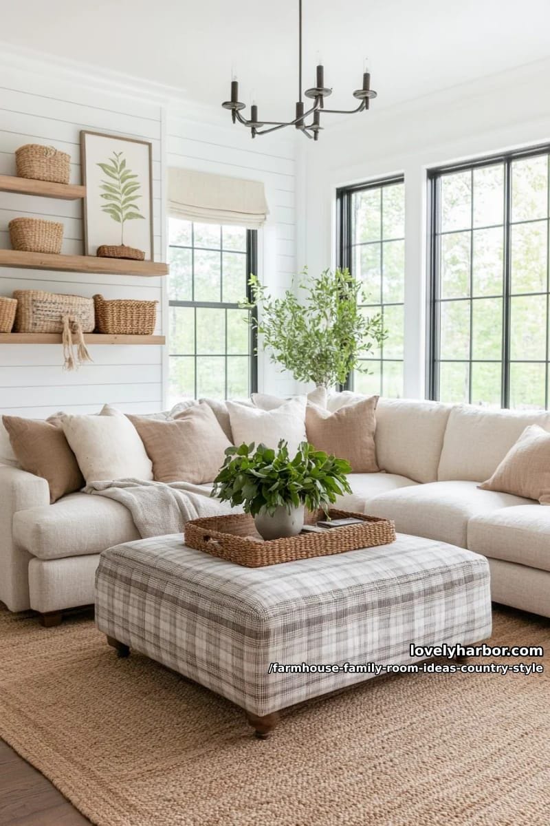 layered jute rugs with plaid ottoman and chunky knit throws for cozy warmth 1