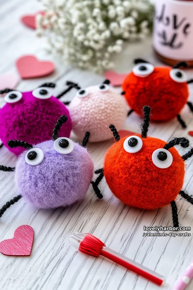 21 Unique Valentine’s Day Crafts to Warm Your Heart 46 love bug magnets made from pom poms, pipe cleaners, and googly eyes 1