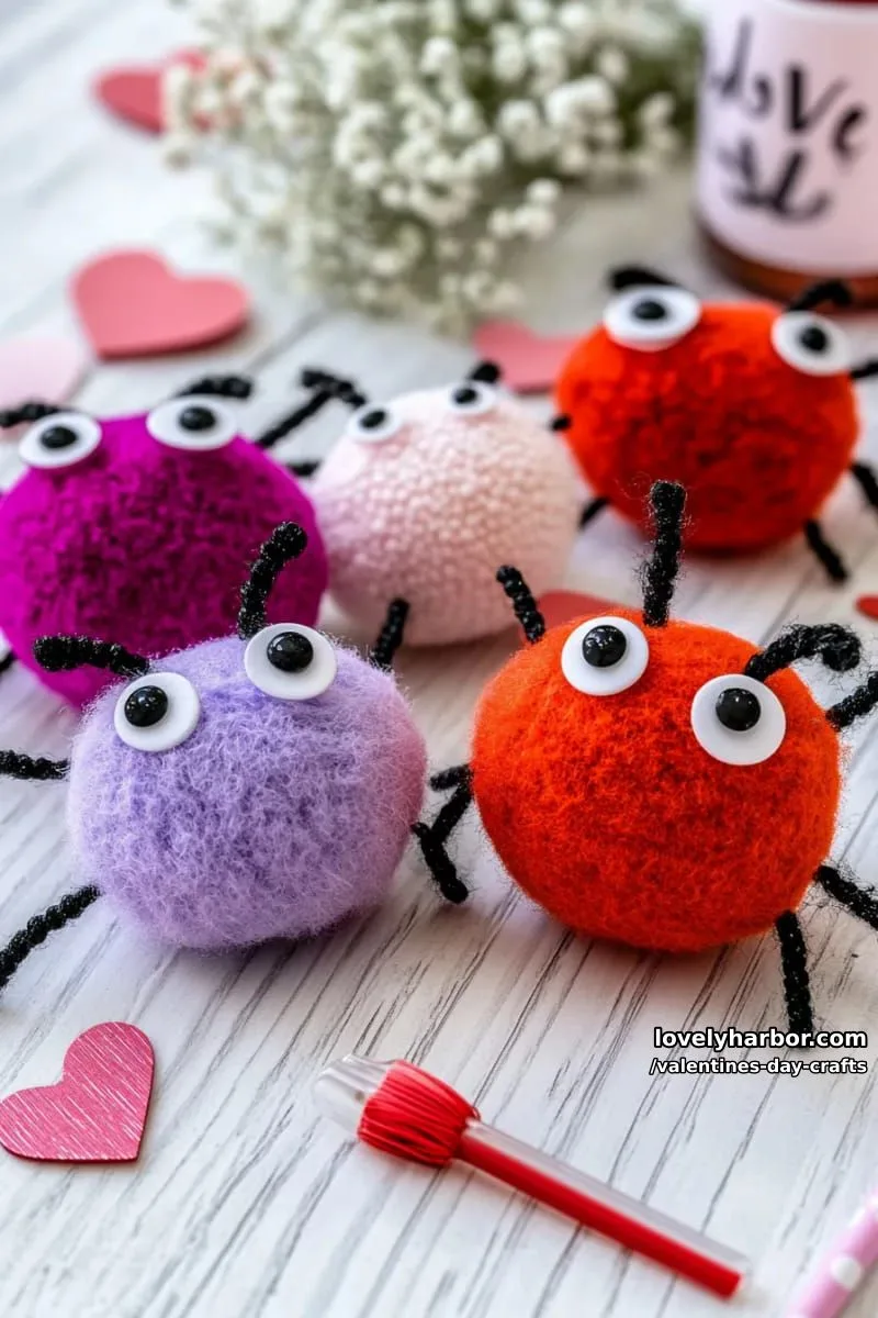 21 Unique Valentine’s Day Crafts to Warm Your Heart 45 love bug magnets made from pom poms, pipe cleaners, and googly eyes 1