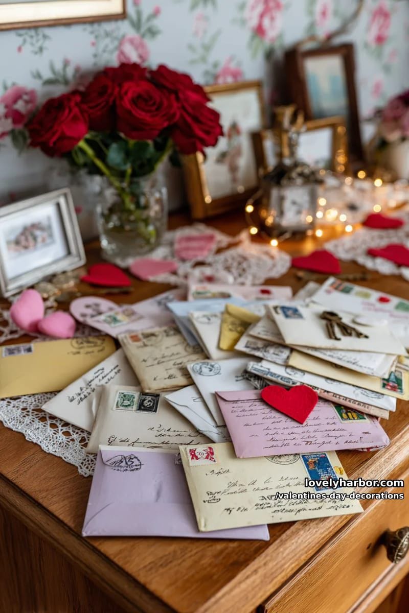love letter display with stamped vintage envelopes 1