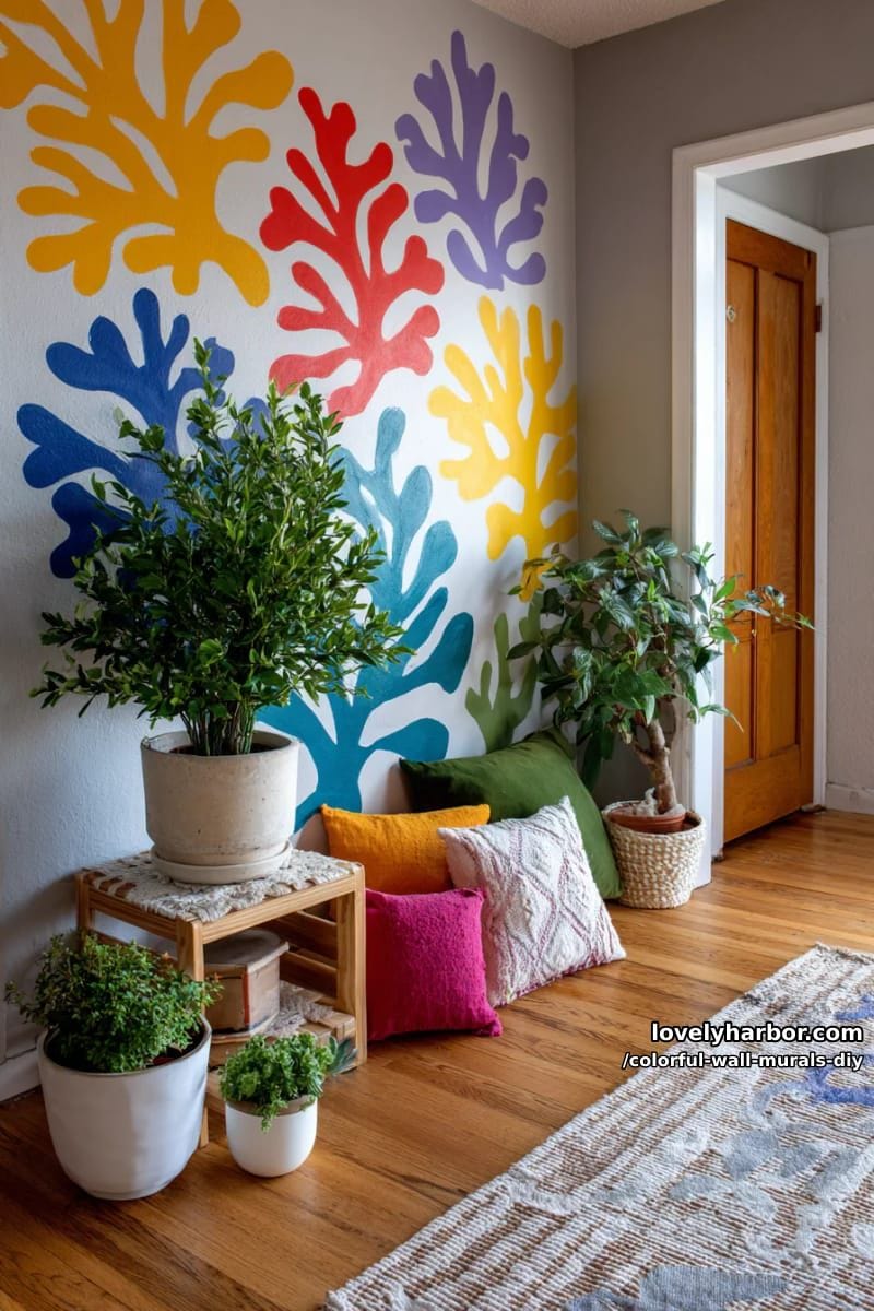 matisse-inspired organic shapes scattered across a crisp white wall 1