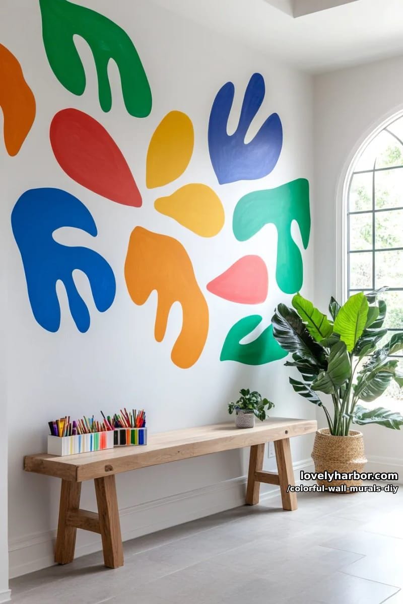 matisse-inspired organic shapes scattered across a crisp white wall 1