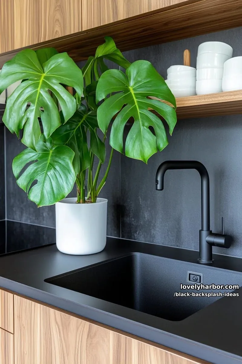 matte black backsplash paired with matching black countertops for seamless style 1