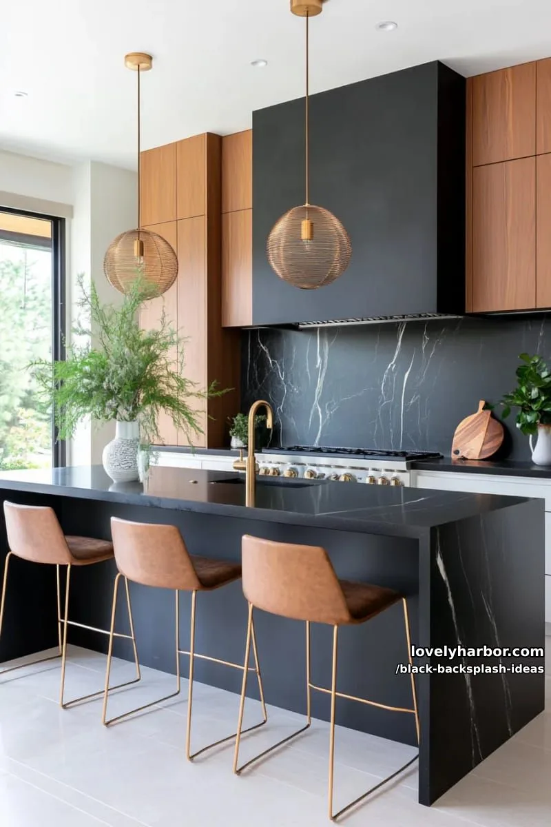 matte black backsplash paired with matching black countertops for seamless style 1