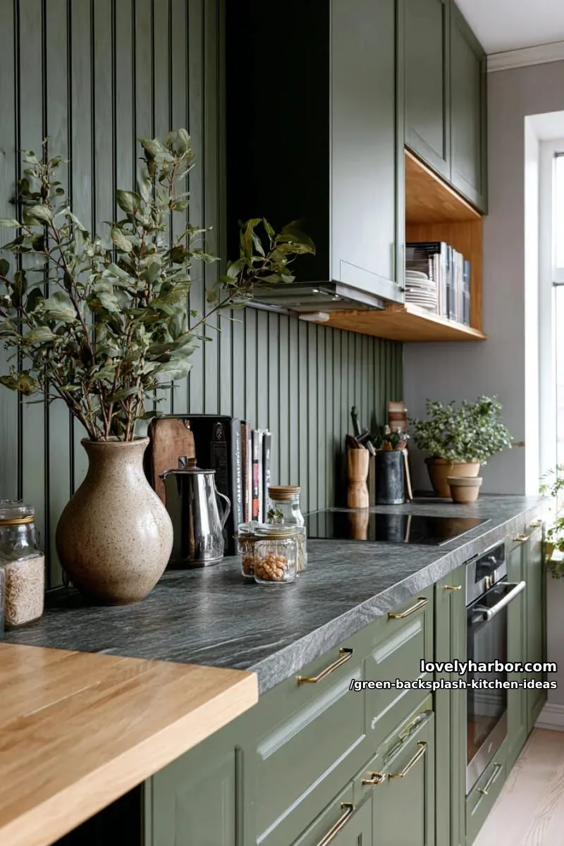 15 Green Backsplash Ideas for Modern Kitchens 33 moody forest green shiplap as an alternative to traditional tiles. 1